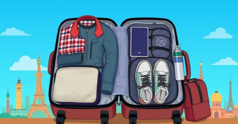 A well-organized carry-on suitcase demonstrating minimalist packing techniques.